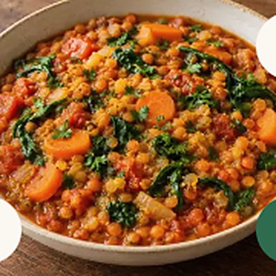Red lentil and tomato stew in a white bowl